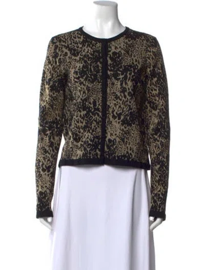 Pre-owned Ramy Brook Animal Print Crew Neck Sweater In Black