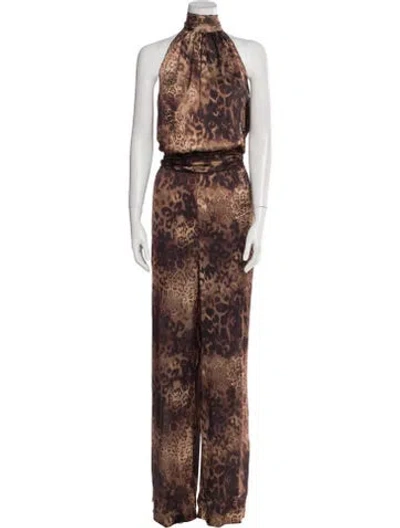 Pre-owned Ramy Brook Animal Print Halterneck Jumpsuit W/ Tags In Brown