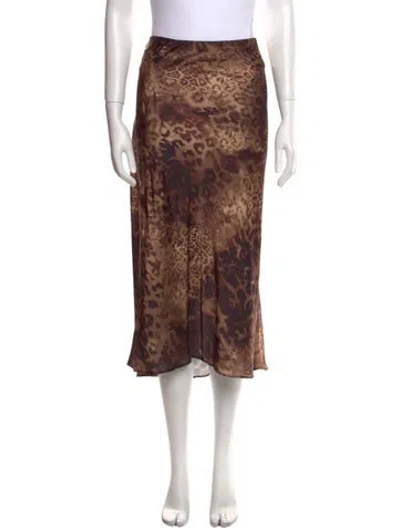 Pre-owned Ramy Brook Animal Print Midi Length Skirt In Brown