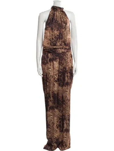 Pre-owned Ramy Brook Animal Print Mock Neck Jumpsuit In Neutral