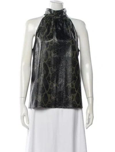 Pre-owned Ramy Brook Animal Print Mock Neck Top In Brown