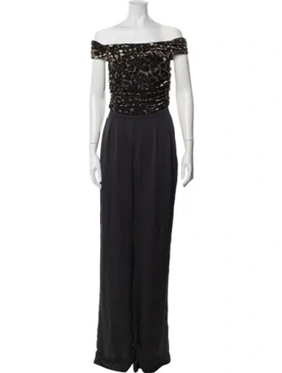 Pre-owned Ramy Brook Animal Print Off-the-shoulder Jumpsuit In Black