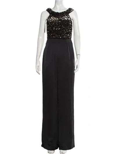 Pre-owned Ramy Brook Animal Print Off-the-shoulder Jumpsuit In Black