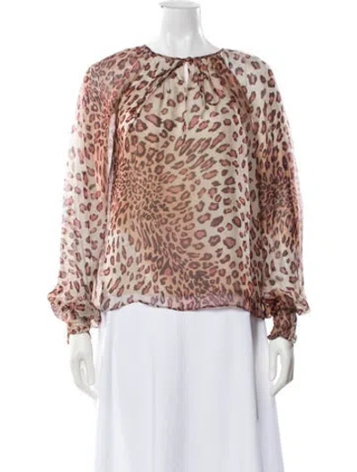 Pre-owned Ramy Brook Animal Print Tie Neck Blouse In Neutral