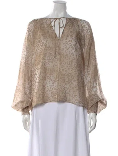 Pre-owned Ramy Brook Animal Print Tie Neck Blouse In Neutral