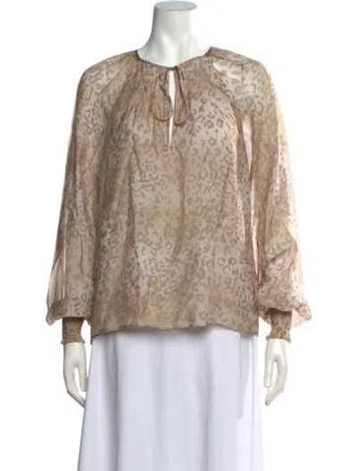 Pre-owned Ramy Brook Animal Print Tie Neck Blouse In Neutrals