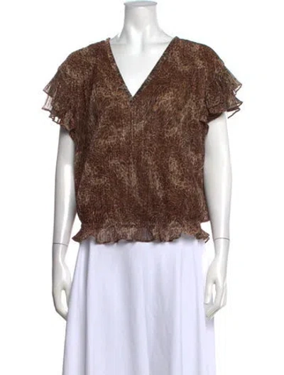 Pre-owned Ramy Brook Animal Print V-neck Blouse In Brown