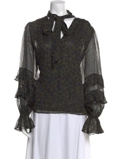 Pre-owned Ramy Brook Animal Print V-neck Blouse W/ Tags In Black