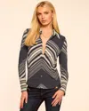 Ramy Brook Anna Chevron Knit Button Down Top In Black Chevron