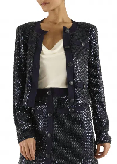 Ramy Brook Anna Classic Button-down Jacket In Black Beaded Mesh In Blue