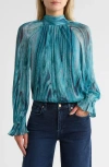 Ramy Brook Anneli Metallic Thread Mock Neck Long Sleeve Top In Blue