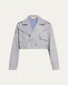 Ramy Brook Annika Striped Cropped Jacket In Light Indigo Cotton Stripe