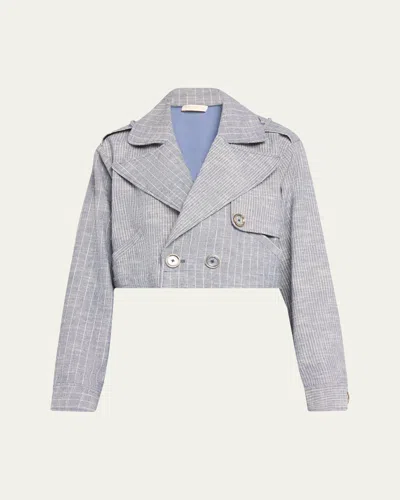 Ramy Brook Annika Striped Cropped Jacket In Light Indigo Cotton Stripe