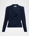 Ramy Brook Antonia Ribbed Cowl-neck Blouse In Blue
