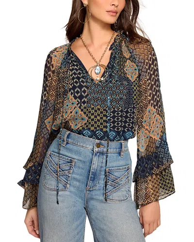 Ramy Brook Anya Printed V Neck Top In Multi