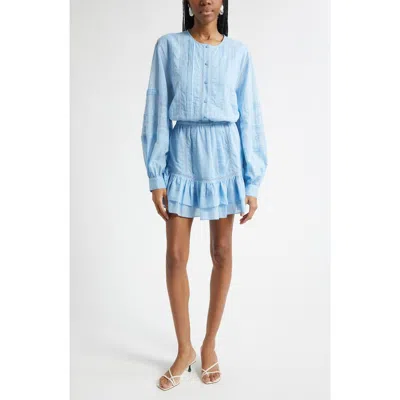 Ramy Brook Arabella Lace Inset Long Sleeve Cotton Minidress In Blue