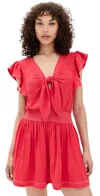 Ramy Brook Araceli Flutter Sleeve Smocked Mini Dress In Red