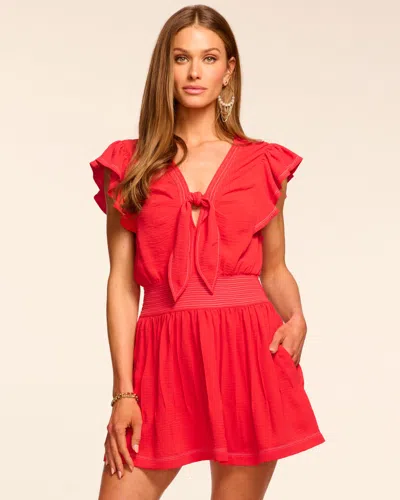 Ramy Brook Araceli Flutter Sleeve Smocked Mini Dress In Red