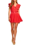 Ramy Brook Araceli Flutter Sleeve Smocked Mini Dress In Red