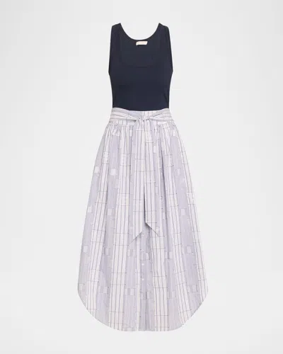 Ramy Brook Aralyn Combo Midi Tank Dress In Navy Patchwork