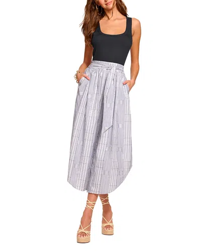 Ramy Brook Aralyn Mixed Media Tie Waist Midi Dress In Navy Patchwork