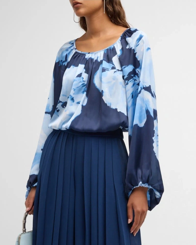 Ramy Brook Aria Floral Top In Spring Navy Watercolor