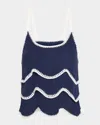 Ramy Brook Ariel Embroidered Sleeveless Top In Spring Navy Wave