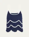 Ramy Brook Ariel Embroidered Sleeveless Top In Spring Navy Wave