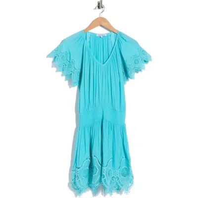 Ramy Brook Arielle Lace Trim Short Sleeve Dress In Blue