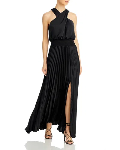 Ramy Brook Arina Pleated Halter Dress In Black