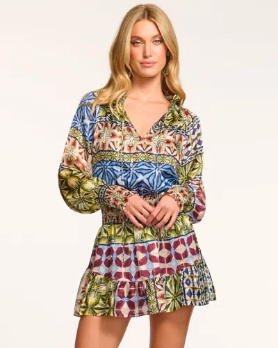 Ramy Brook Ashalina Silk Long Sleeve Mini Dress In Blue Multi