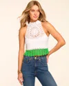 Ramy Brook Ashley Colorblock Crochet Halter Tank Top In Green In Green Colorblock