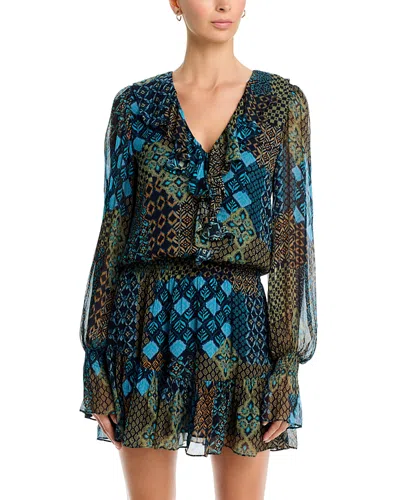 Ramy Brook Astrid Print Ruffle Long Sleeve Minidress In Blue