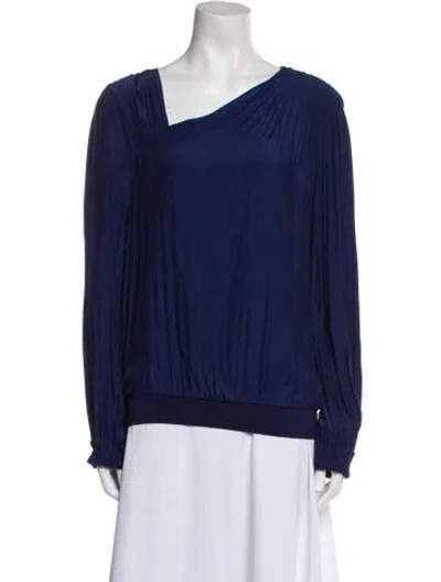 Pre-owned Ramy Brook Asymmetrical Long Sleeve Blouse In Blue
