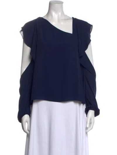Pre-owned Ramy Brook Asymmetrical Long Sleeve Blouse In Blue