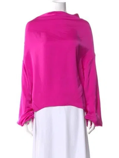 Pre-owned Ramy Brook Asymmetrical Long Sleeve Blouse In Pink