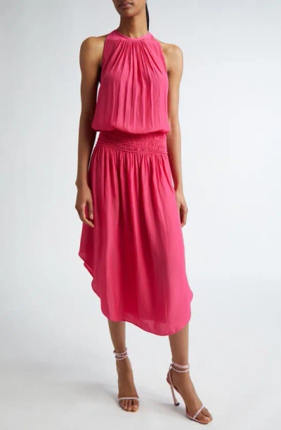 Ramy Brook Audrey Smocked Waist Sleeveless Midi Dress In Pink Punch