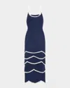 Ramy Brook Aurelia Stitch Trim Midi Dress In Spring Navy Wave