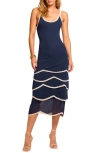 Ramy Brook Aurelia Stitch Trim Midi Dress In Spring Navy Wave
