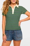 Ramy Brook Avalon Ribbed Knit Polo Top In Spring Navy Stripe Combo In Spring Navy Stripe Combo