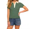 Ramy Brook Avalon Ribbed Knit Polo Top In Spring Navy Stripe Combo In Green