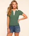 Ramy Brook Avalon Ribbed Knit Polo Top In Spring Navy Stripe Combo In Navy Stripe
