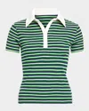 Ramy Brook Avalon Ribbed Knit Polo Top In Spring Navy Stripe Combo In Spring Navy Stripe Combo