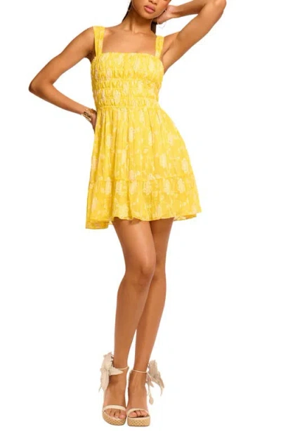 Ramy Brook Ayan Floral Embroidery Mini Sundress In Lemon Lily