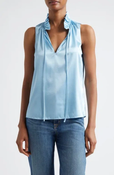 Ramy Brook Ayana Ruffle Split Neck Sleeveless Top In Dream Blue