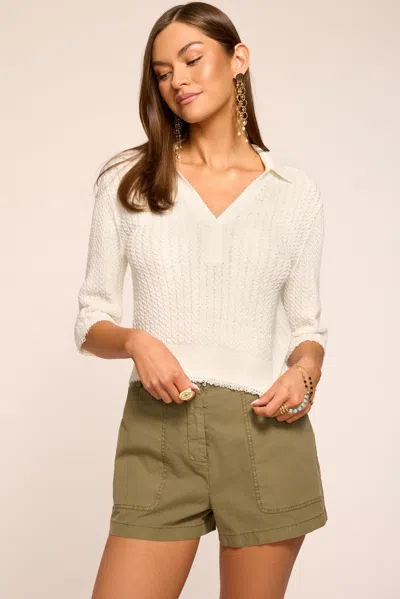Ramy Brook Azaria Textured Knit Collared Sweater In Neutral