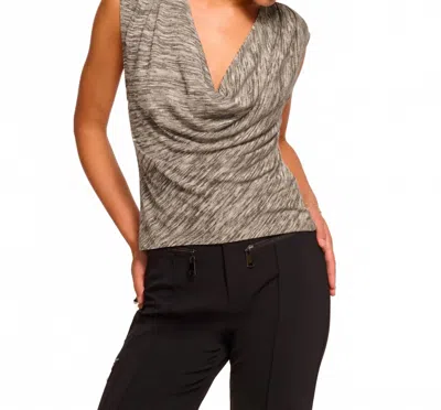 Ramy Brook Azul Lurex Knit Cowl Neck Top In Black White Space Dye In Multi