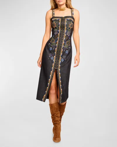 Ramy Brook Bailey Embroidered Midi Dress In Dark Indigo