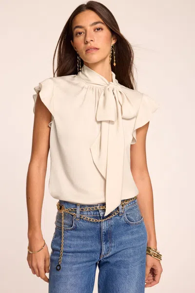 Ramy Brook Balinda Tie Neck Short Sleeve Blouse In Neutral