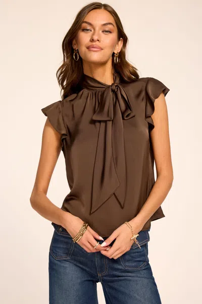Ramy Brook Balinda Tie Neck Short Sleeve Blouse Heritage Brown
